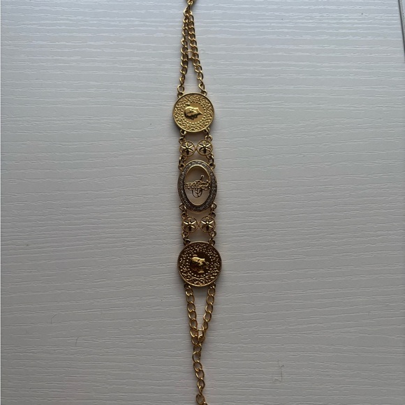 Gold Coin Link Bracelet with Oval Crystal Medallion - Women Jewelry - Picture 7 of 7